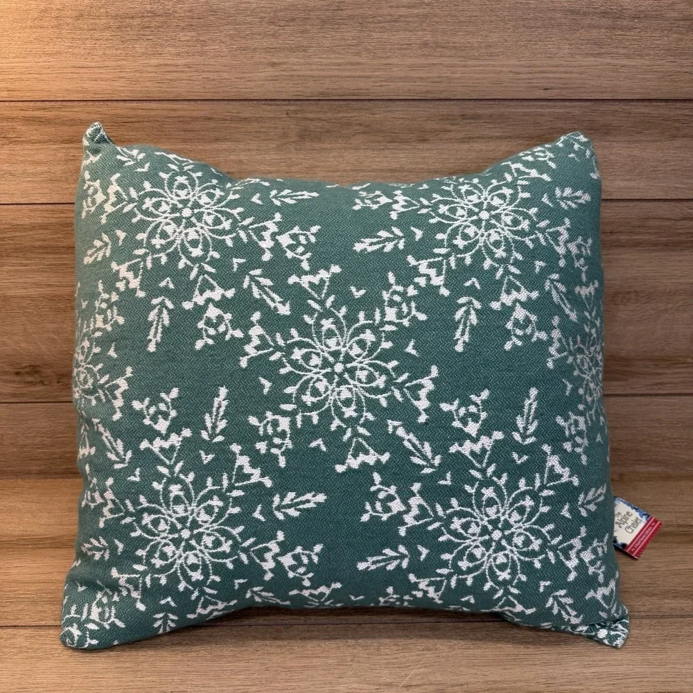 Alpine Chalet David Fussenegger Green Snowflake Pillow Ski Winter Cabin Holiday